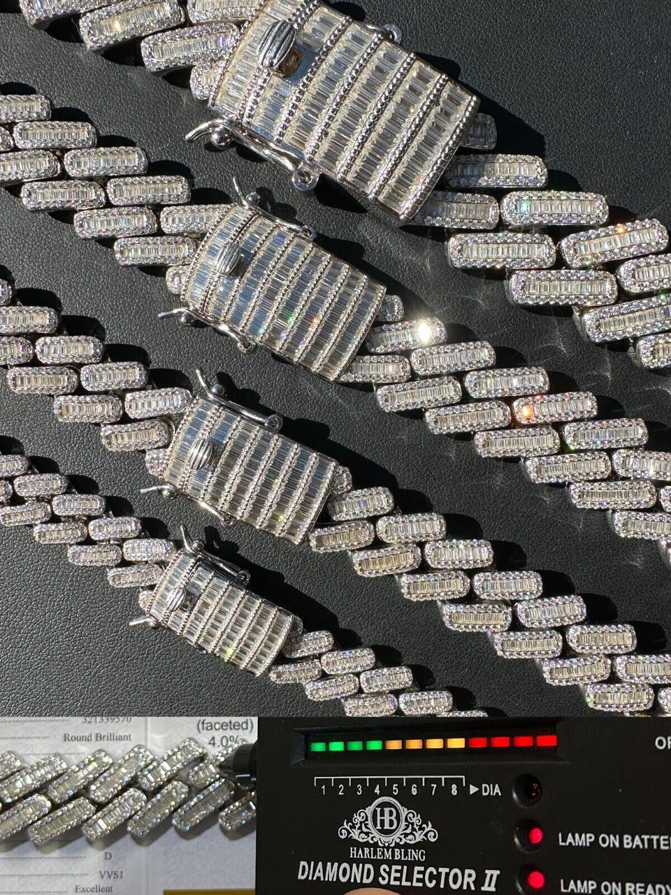 MOISSANITE Baguette Modern Prong Miami Cuban Link Chain Necklace Iced Out - 925 Silver - 12mm-22mm - 16-30"