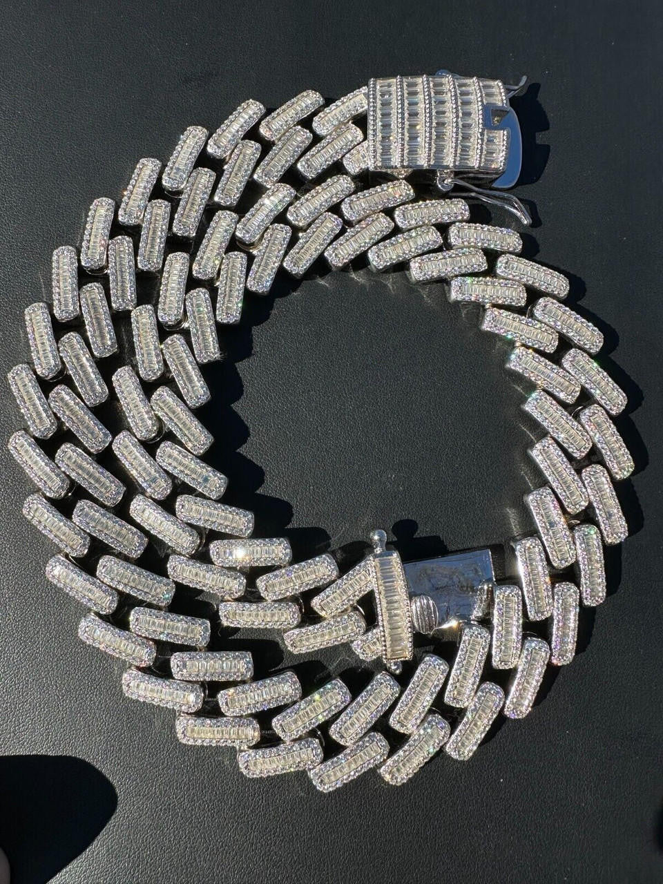 MOISSANITE Baguette Modern Prong Miami Cuban Link Chain Necklace Iced Out - 925 Silver - 12mm-22mm - 16-30"