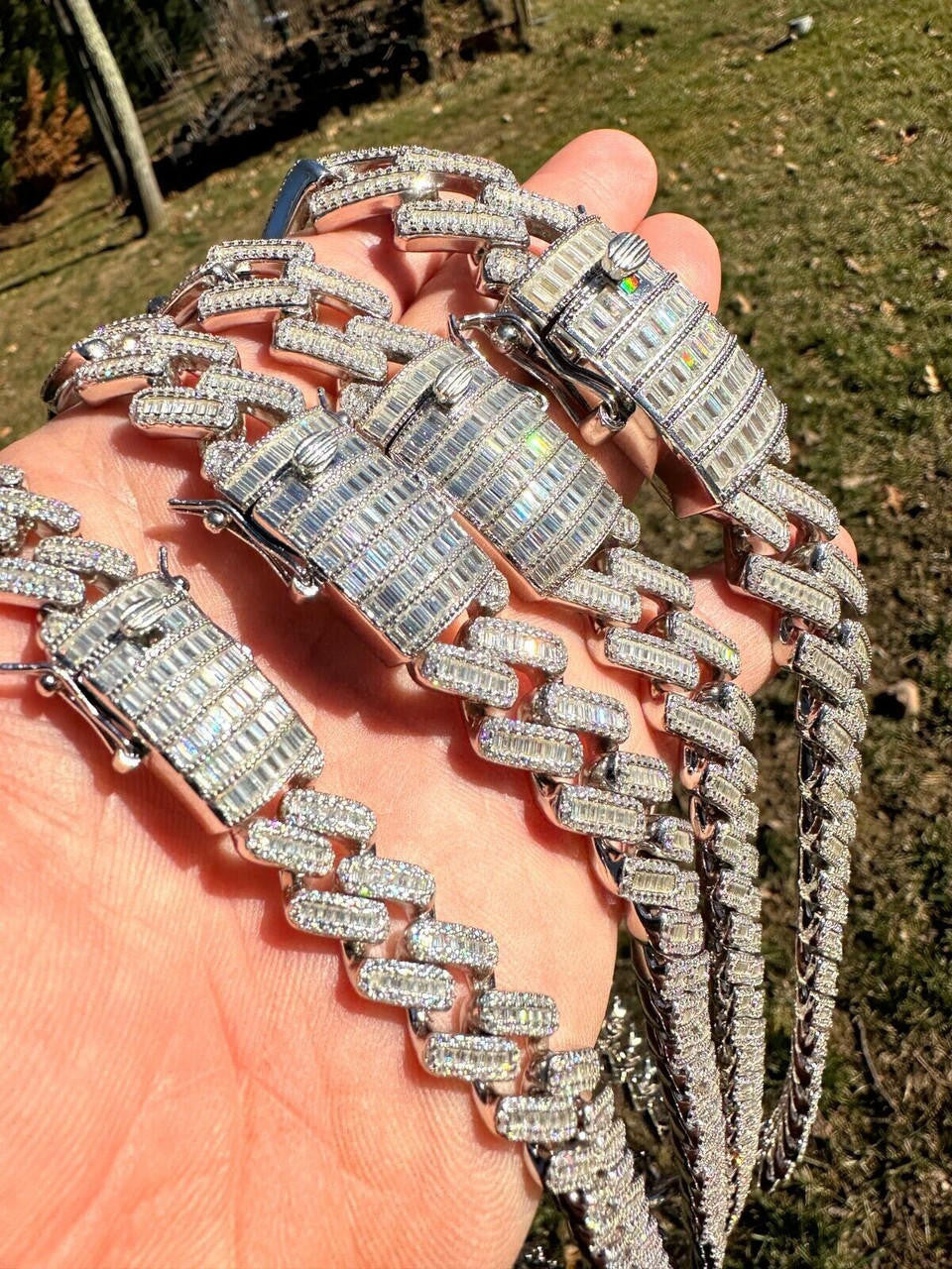 MOISSANITE Baguette Modern Prong Miami Cuban Link Chain Necklace Iced Out - 925 Silver - 12mm-22mm - 16-30"