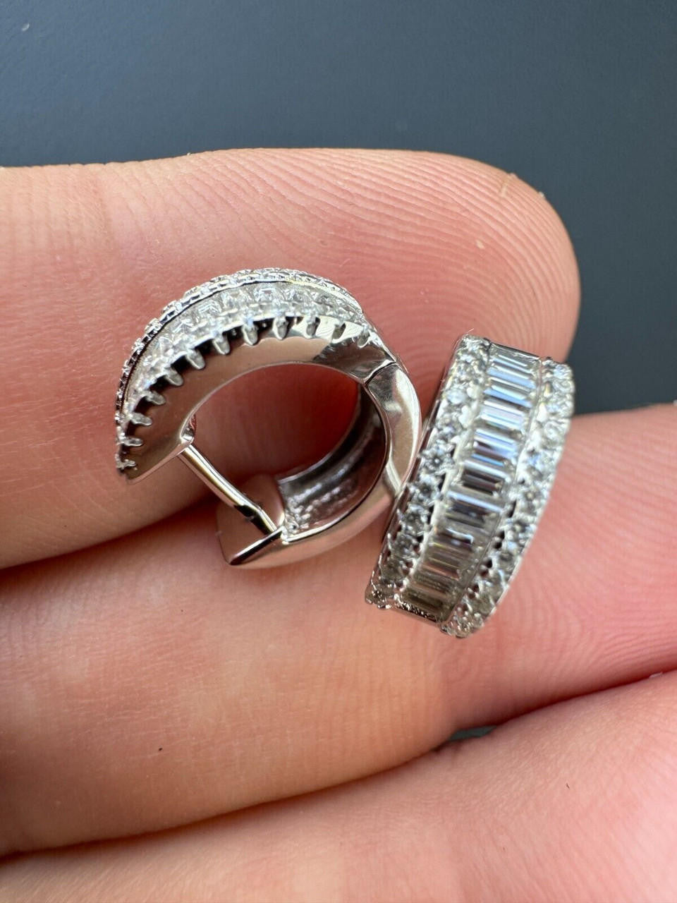 MOISSANITE Baguette Small Huggie Hoops - 925 Silver - 12mm