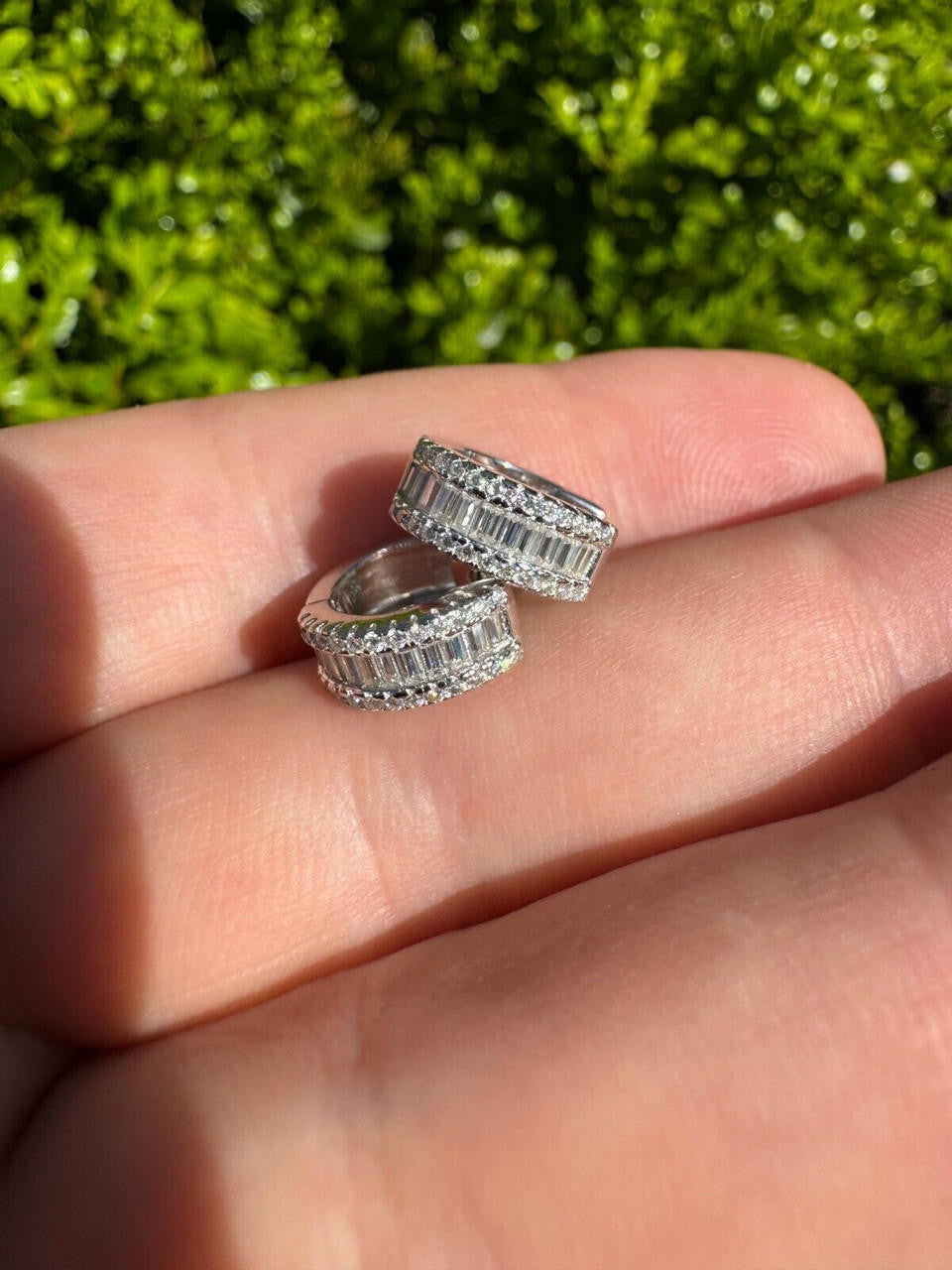 MOISSANITE Baguette Small Huggie Hoops - 925 Silver - 12mm