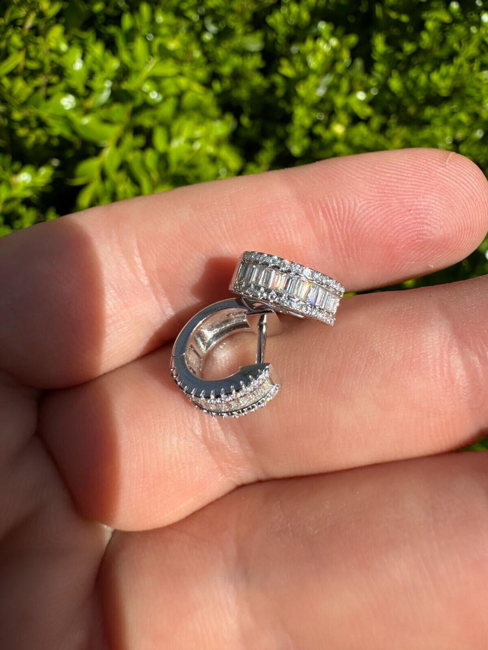 MOISSANITE Baguette Small Huggie Hoops - 925 Silver - 12mm