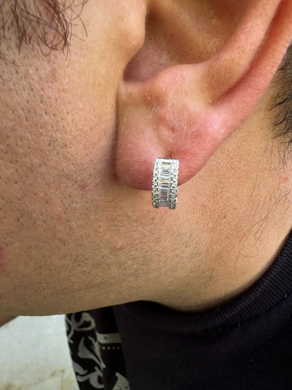 MOISSANITE Baguette Small Huggie Hoops - 925 Silver - 12mm