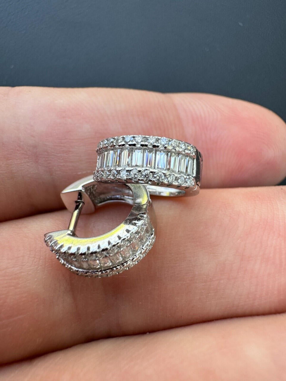MOISSANITE Baguette Small Huggie Hoops - 925 Silver - 12mm
