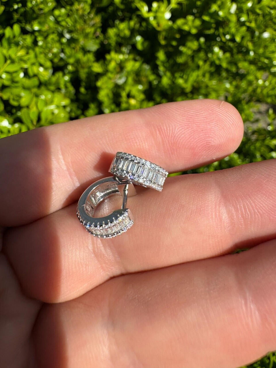 MOISSANITE Baguette Small Huggie Hoops - 925 Silver - 12mm
