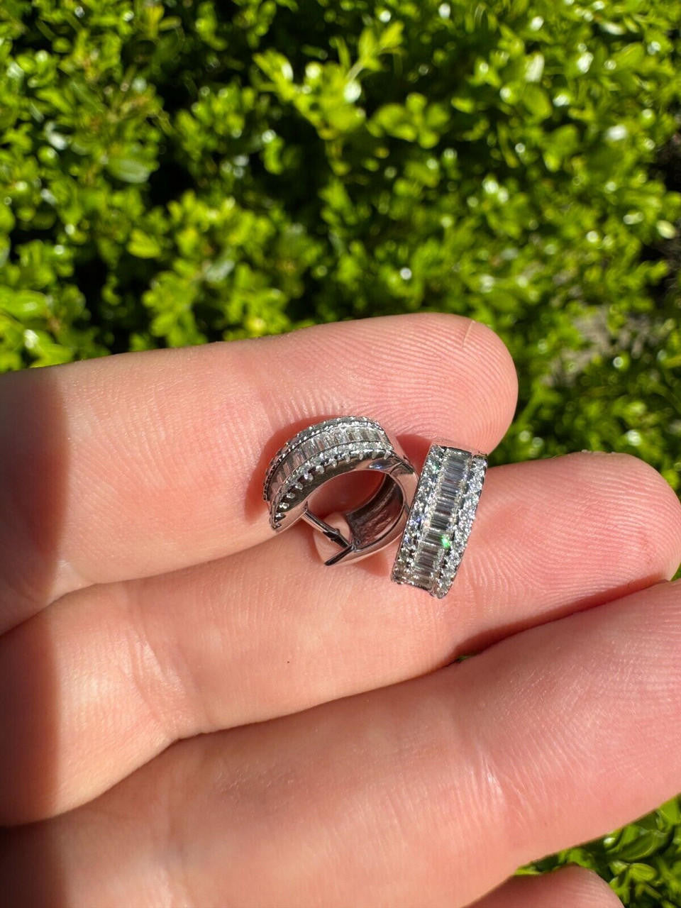 MOISSANITE Baguette Small Huggie Hoops - 925 Silver - 12mm