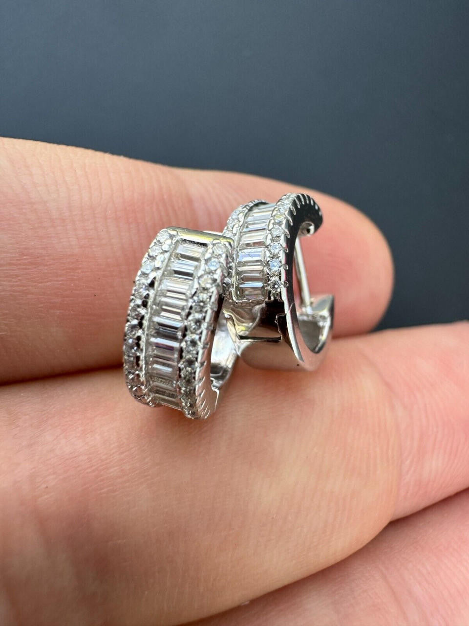 MOISSANITE Baguette Small Huggie Hoops - 925 Silver - 12mm