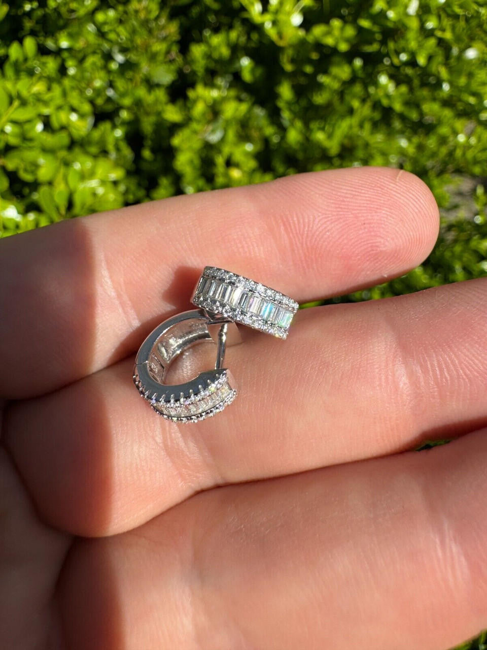 MOISSANITE Baguette Small Huggie Hoops - 925 Silver - 12mm