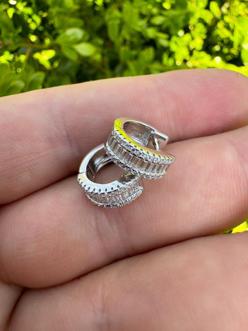MOISSANITE Baguette Small Huggie Hoops - 925 Silver - 12mm