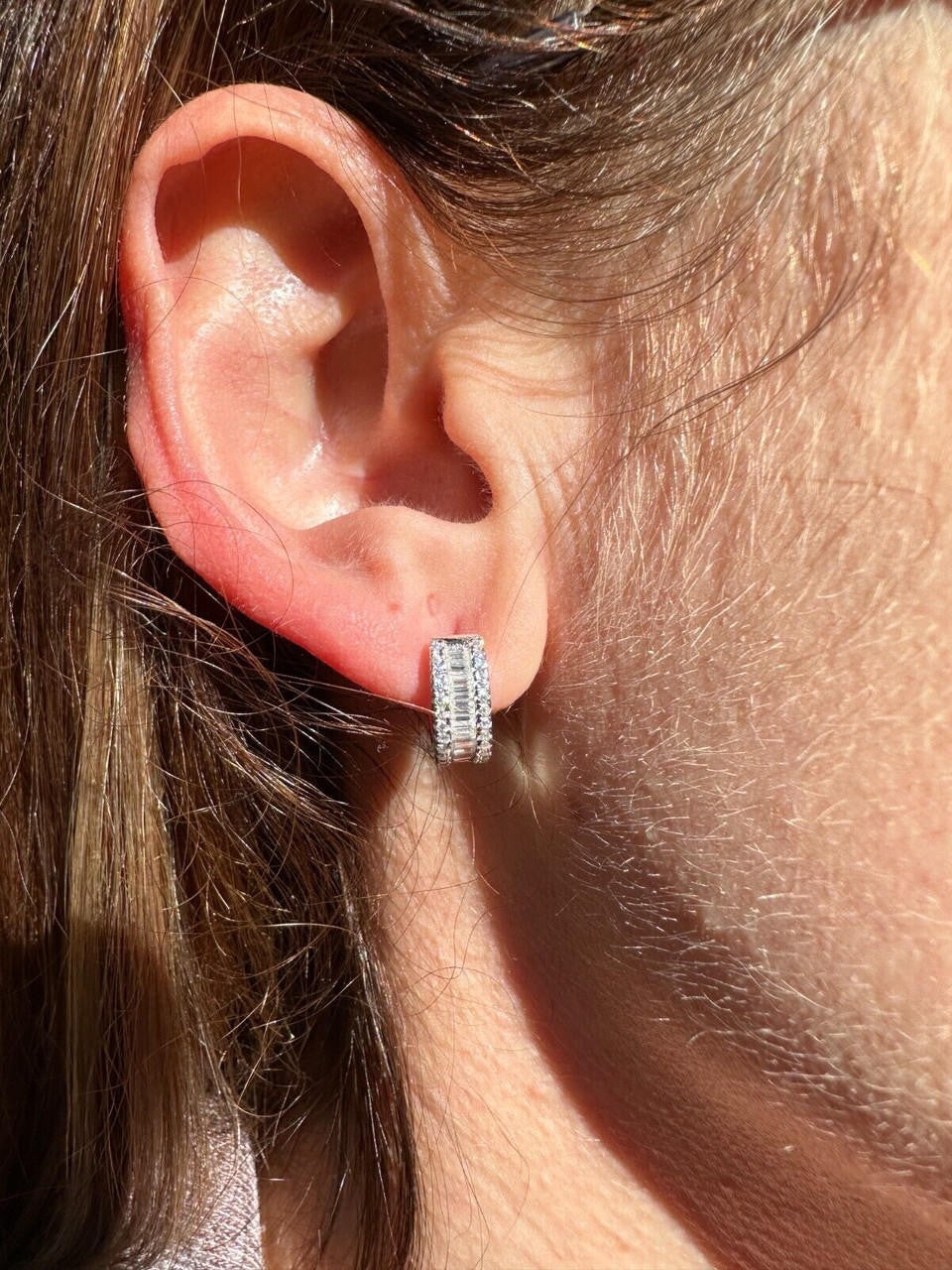 MOISSANITE Baguette Small Huggie Hoops - 925 Silver - 12mm