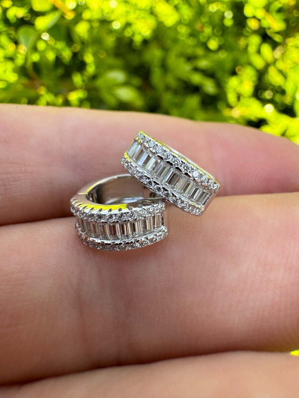 MOISSANITE Baguette Small Huggie Hoops - 925 Silver - 12mm