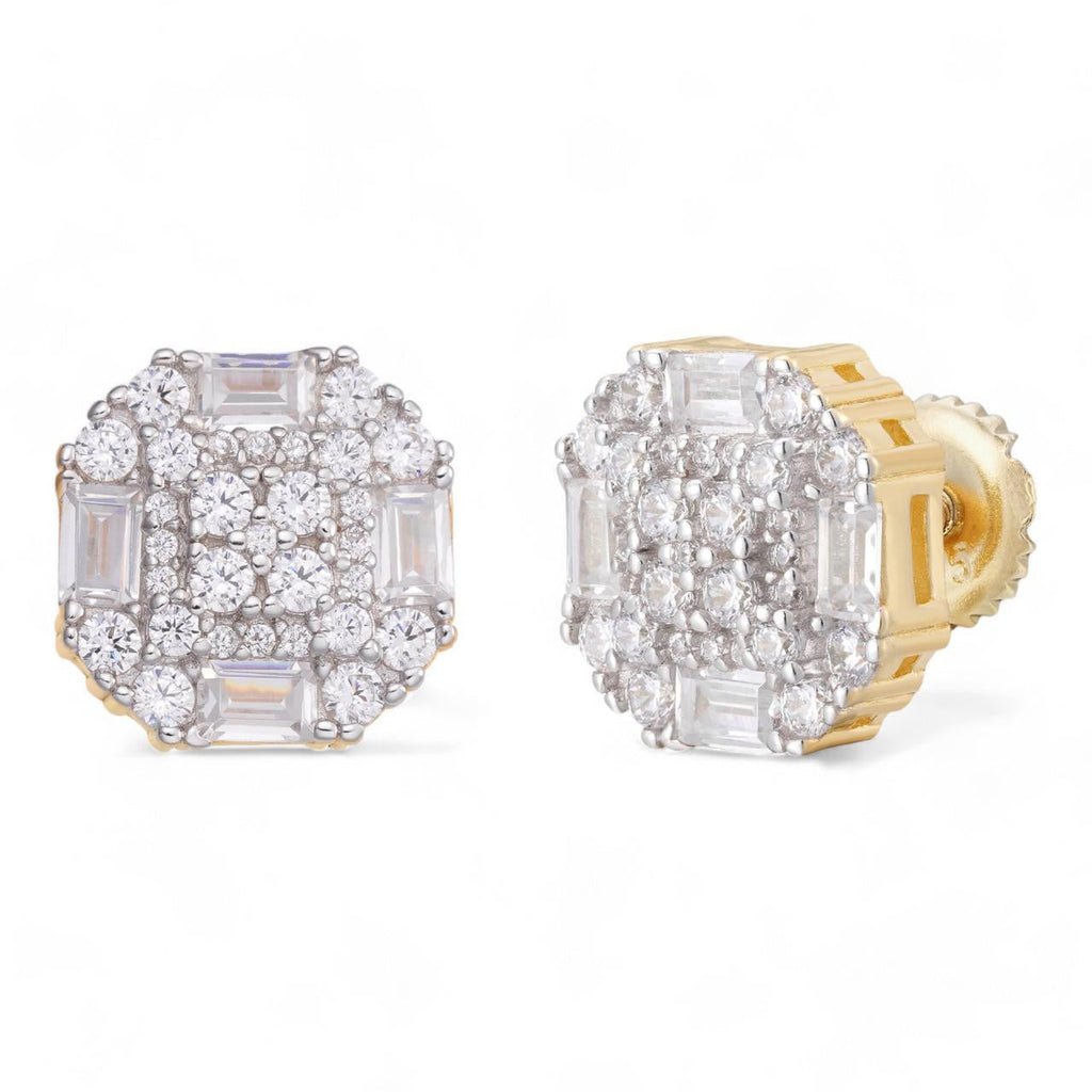 Baguette Star Iced Out Earrings - 14k Gold Vermeil 925 Silver - CZ Stones - 10mm