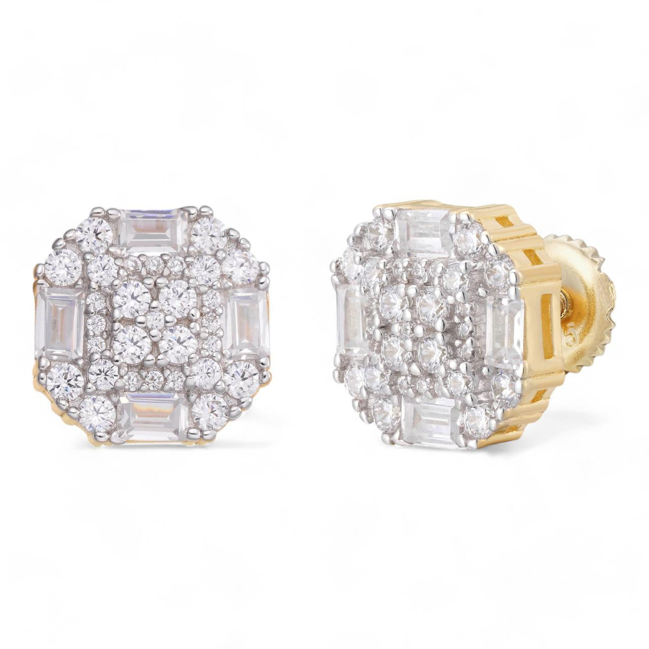 Baguette Star Iced Out Earrings - 14k Gold Vermeil 925 Silver - CZ Stones - 10mm
