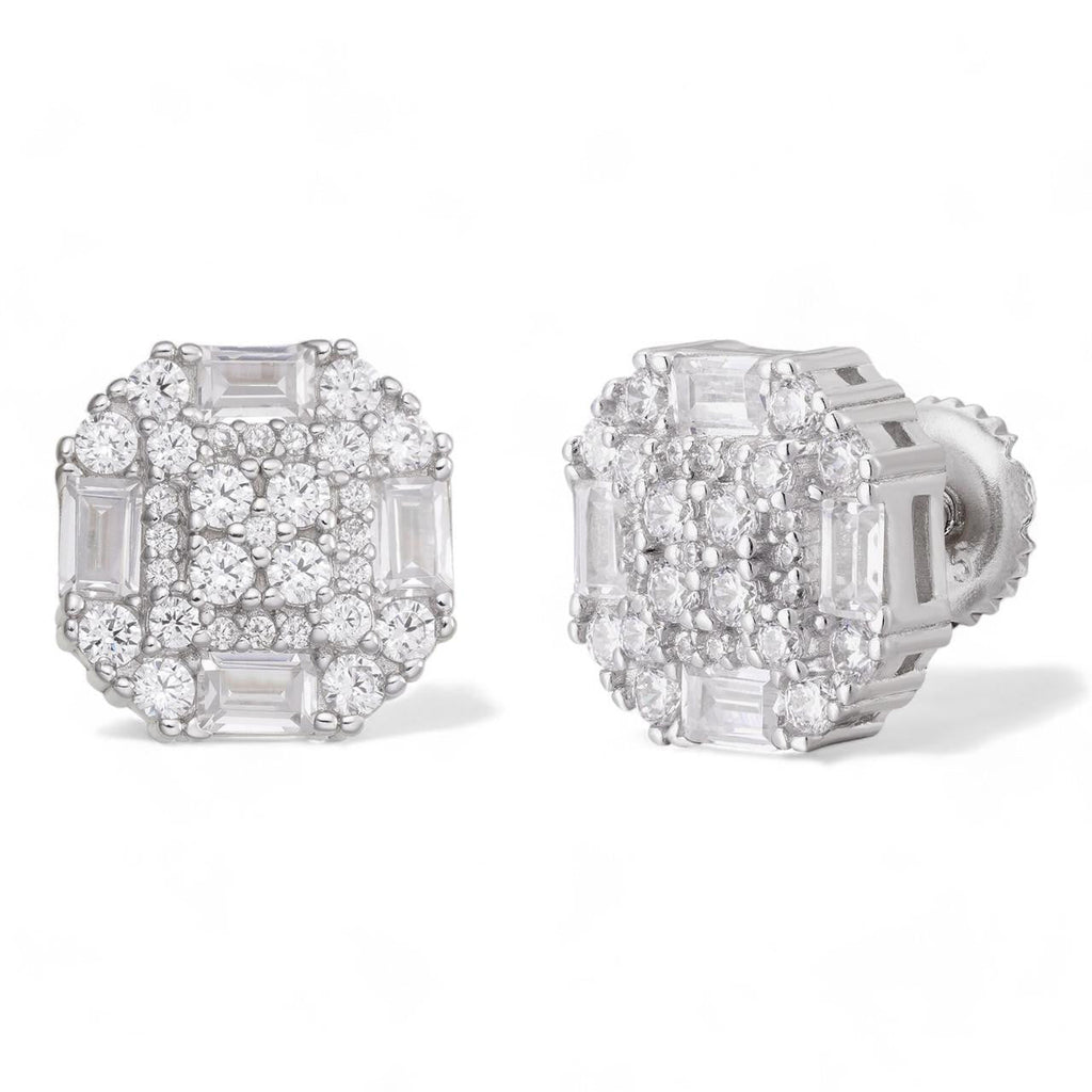 Baguette Star Iced Out Earrings - 925 Silver - CZ Stones - 10mm