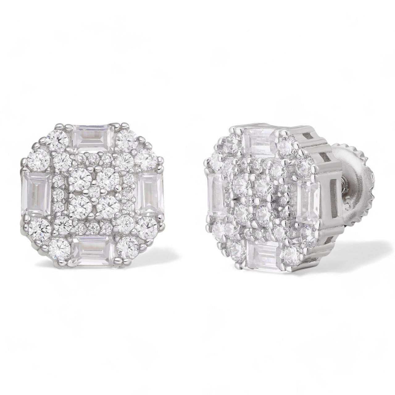 Baguette Star Iced Out Earrings - 925 Silver - CZ Stones - 10mm