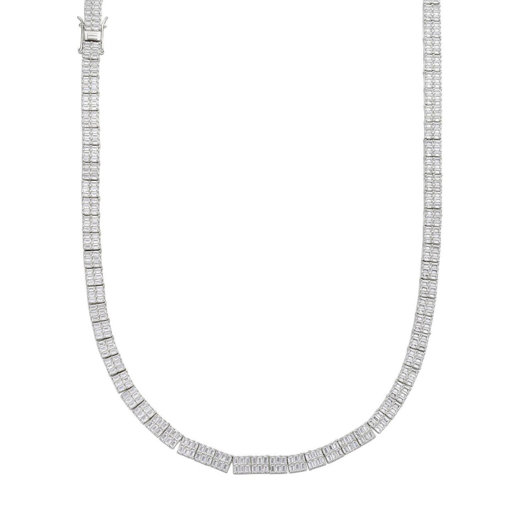 Baguette Tennis Link Chain Necklace Iced Out CZ Stones - 925 Silver - 5mm - 16"-30"