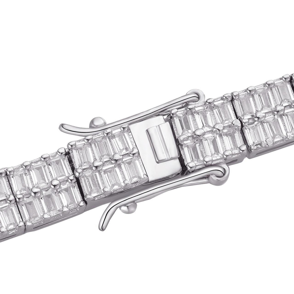 Baguette Tennis Link Chain Necklace Iced Out CZ Stones - 925 Silver - 5mm - 16"-30"
