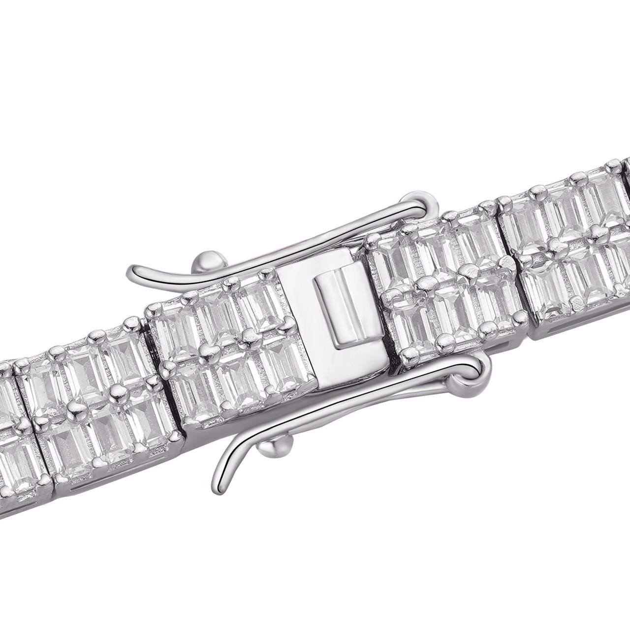 Baguette Tennis Link Chain Necklace Iced Out CZ Stones - 925 Silver - 5mm - 16"-30"