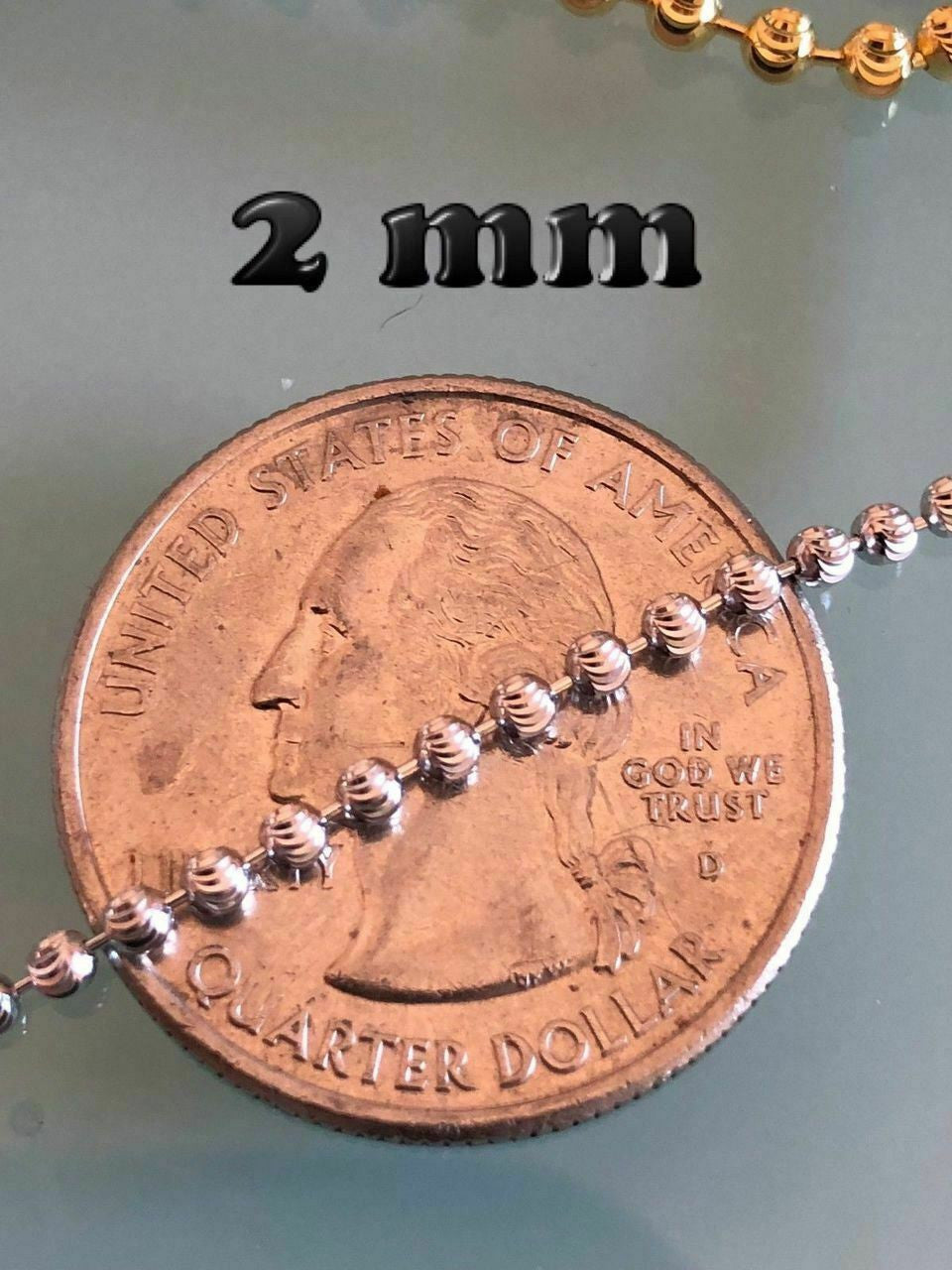 Ball Moon Chain SOLID 925 Silver 14k Yellow Gold / Rhodium Diamond Cut Men Women