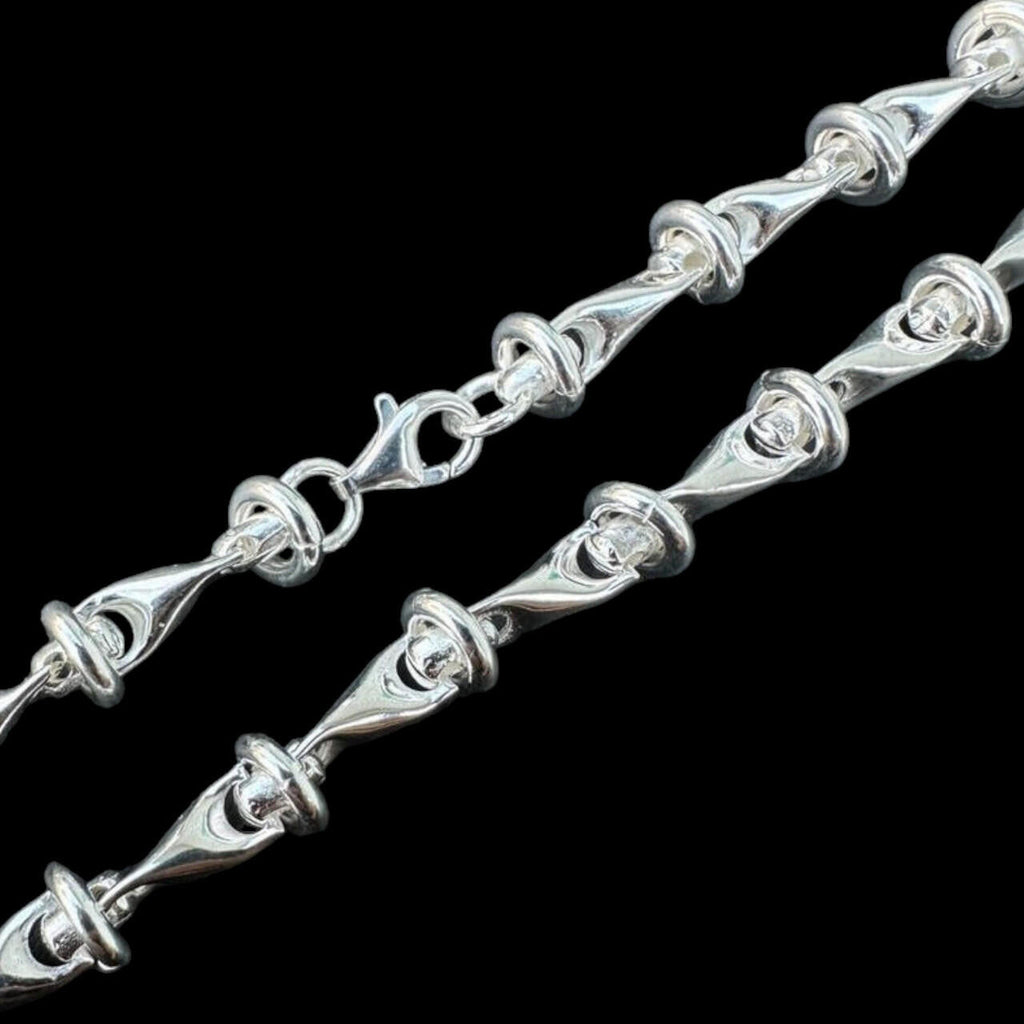 "Barbed Wire" Link Chain Custom Necklace Or Bracelet - 925 Sterling Silver - 7"-28" - 8mm