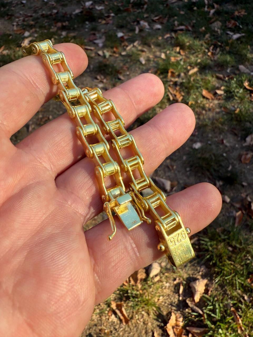 Bike Chain Bracelet - 14k Gold Vermeil 925 Sterling Silver - 7"-9" - 9mm