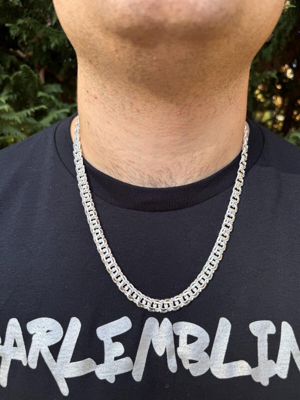 Bismark Garibaldi Chino Link Chain Necklace - 925 Sterling Silver - 18"-28" - 9mm