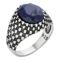 Black & White Ring - 925 Silver Oxidized - Genuine Blue Sapphire Stone