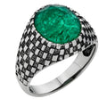 Black & White Ring - 925 Silver Oxidized - Genuine Green Emerald Stone