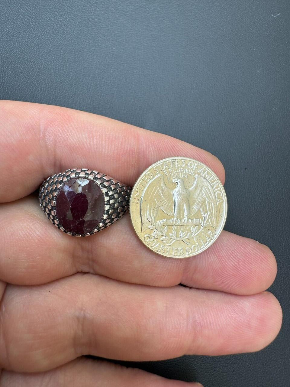 Black & White Ring - 925 Silver Oxidized - Genuine Red Ruby Stone