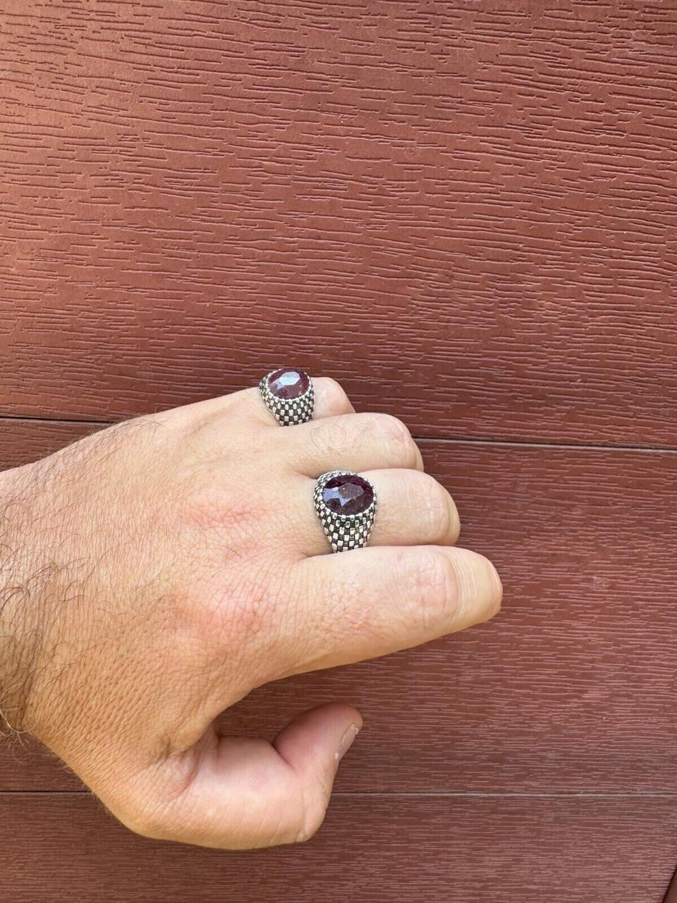 Black & White Ring - 925 Silver Oxidized - Genuine Red Ruby Stone