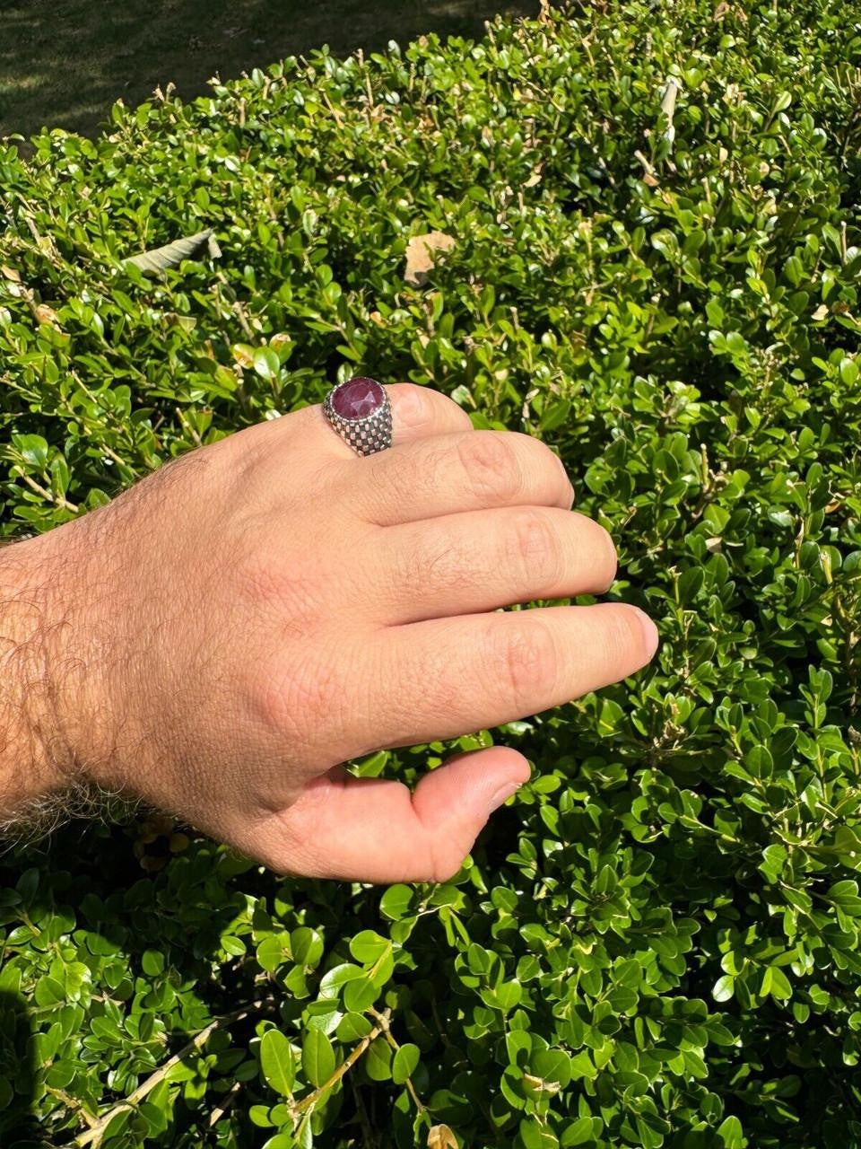 Black & White Ring - 925 Silver Oxidized - Genuine Red Ruby Stone