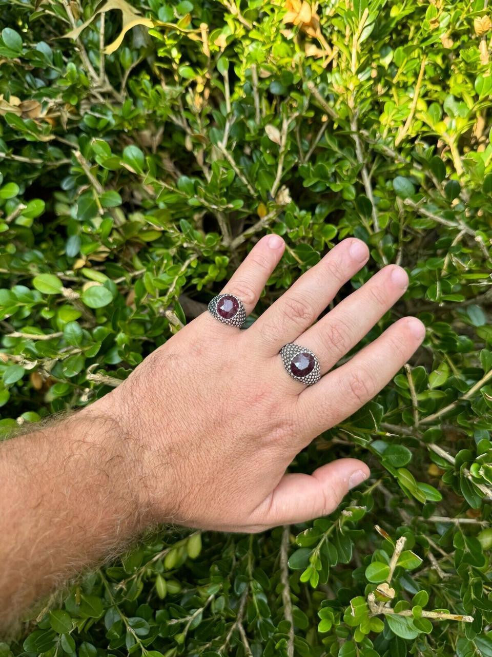 Black & White Ring - 925 Silver Oxidized - Genuine Red Ruby Stone