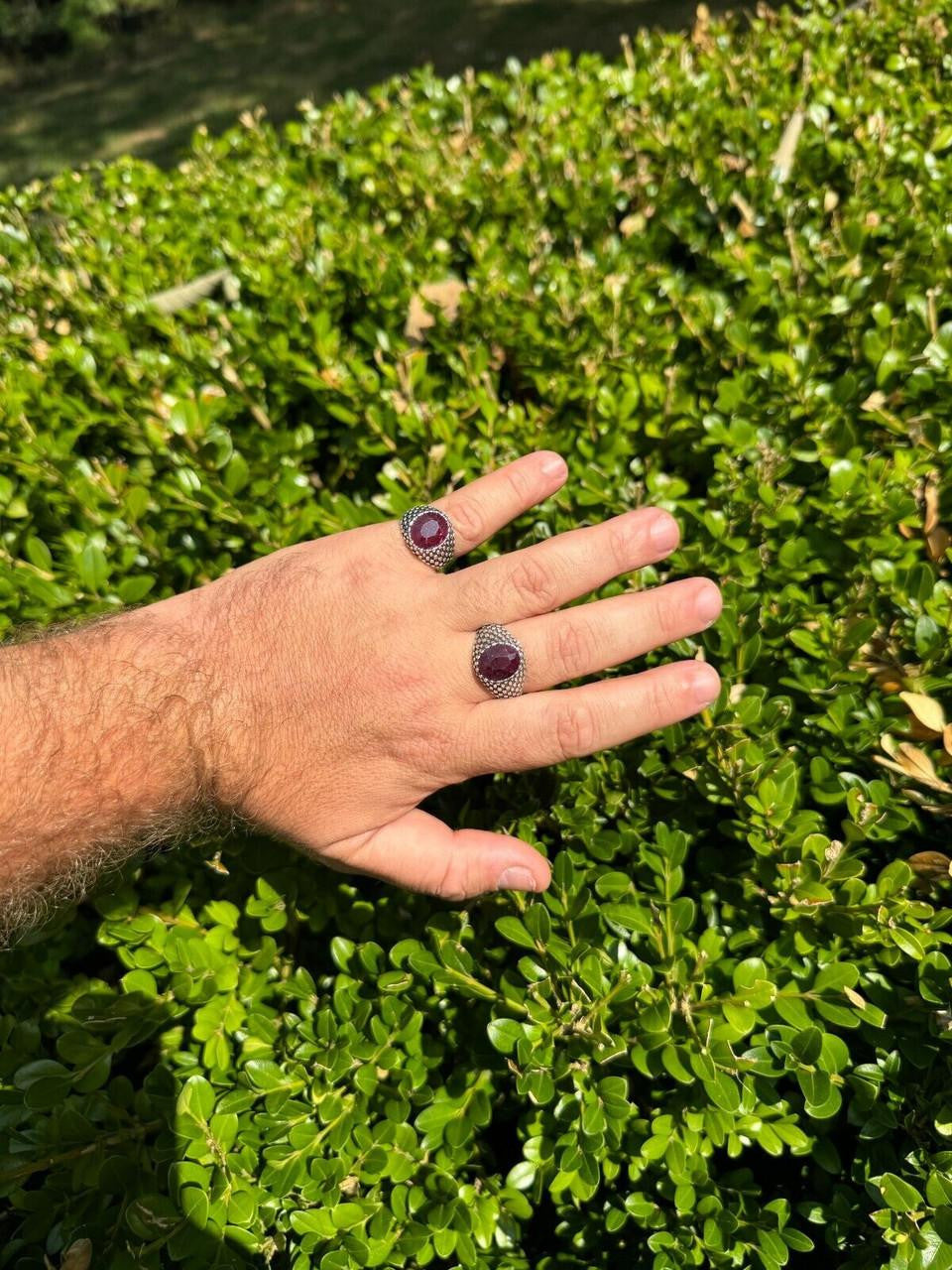 Black & White Ring - 925 Silver Oxidized - Genuine Red Ruby Stone