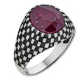Black & White Ring - 925 Silver Oxidized - Genuine Red Ruby Stone