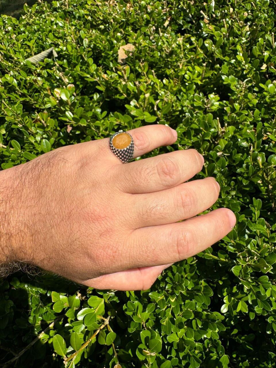 Black & White Ring - 925 Silver Oxidized - Genuine Yellow Sapphire Stone