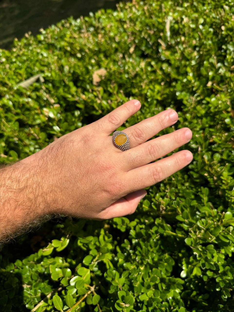 Black & White Ring - 925 Silver Oxidized - Genuine Yellow Sapphire Stone