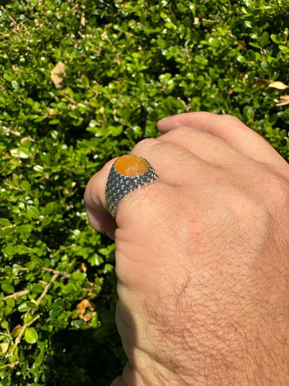 Black & White Ring - 925 Silver Oxidized - Genuine Yellow Sapphire Stone