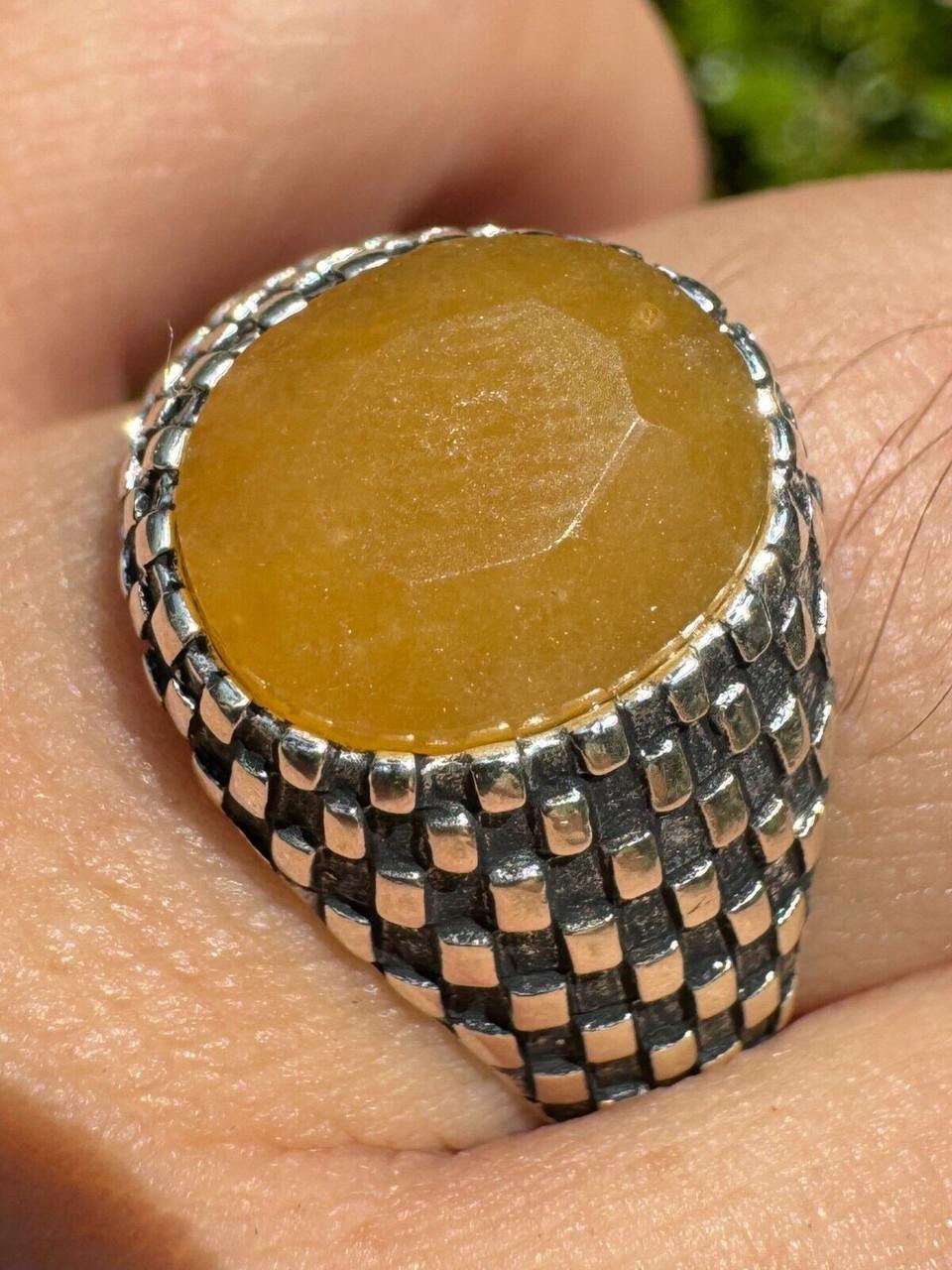 Black & White Ring - 925 Silver Oxidized - Genuine Yellow Sapphire Stone