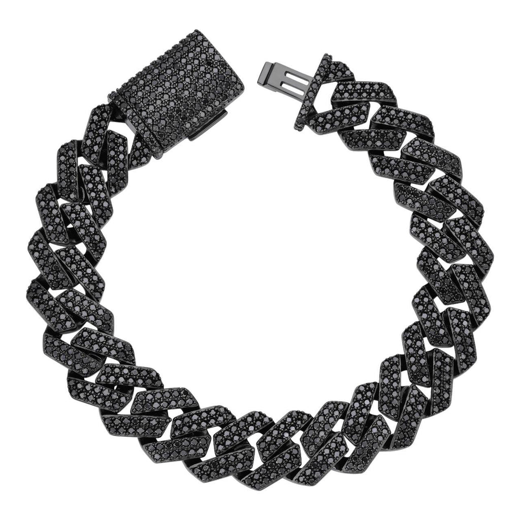 Black MOISSANITE #1 Bestseller Miami Cuban Link Prong Bracelet Iced Out - Black Rhodium Over 925 Silver - 8mm-16mm - 6" - 9"