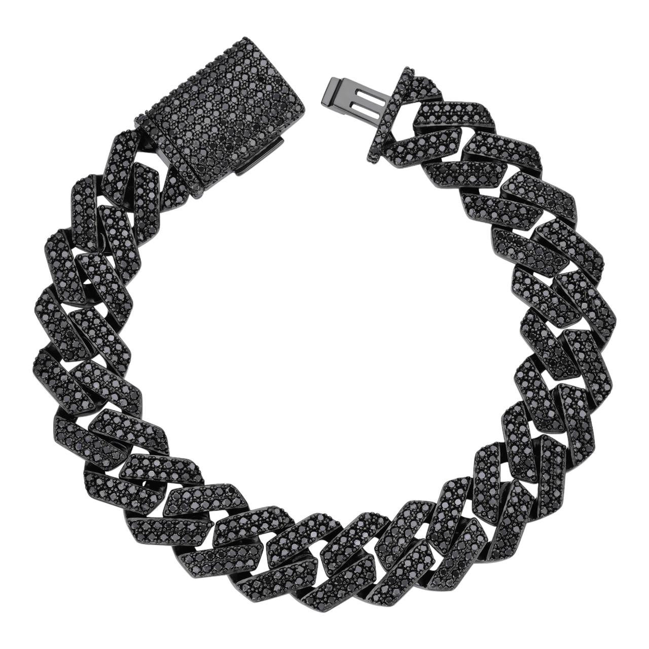 Black MOISSANITE #1 Bestseller Miami Cuban Link Prong Bracelet Iced Out - Black Rhodium Over 925 Silver - 8mm-16mm - 6" - 9"