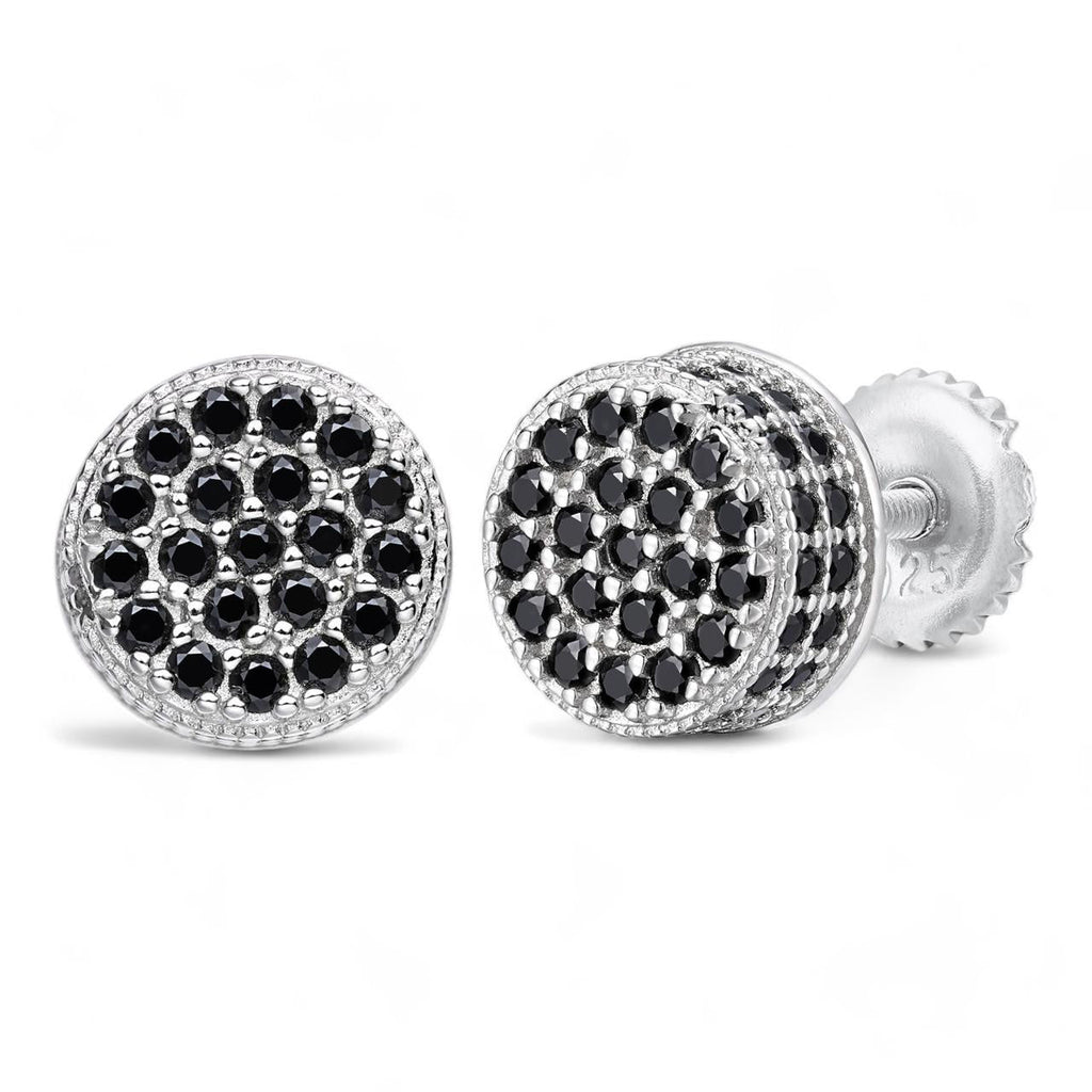 Black MOISSANITE 3D Round Iced Out Earrings - 925 Silver - 8mm