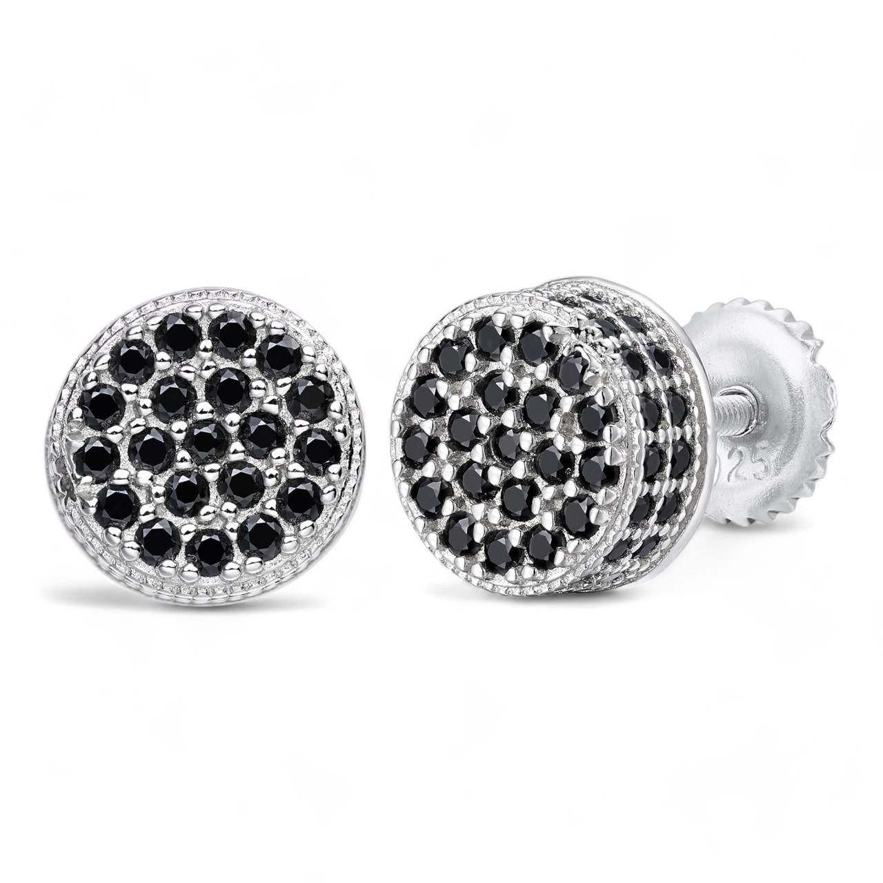 Black MOISSANITE 3D Round Iced Out Earrings - 925 Silver - 8mm