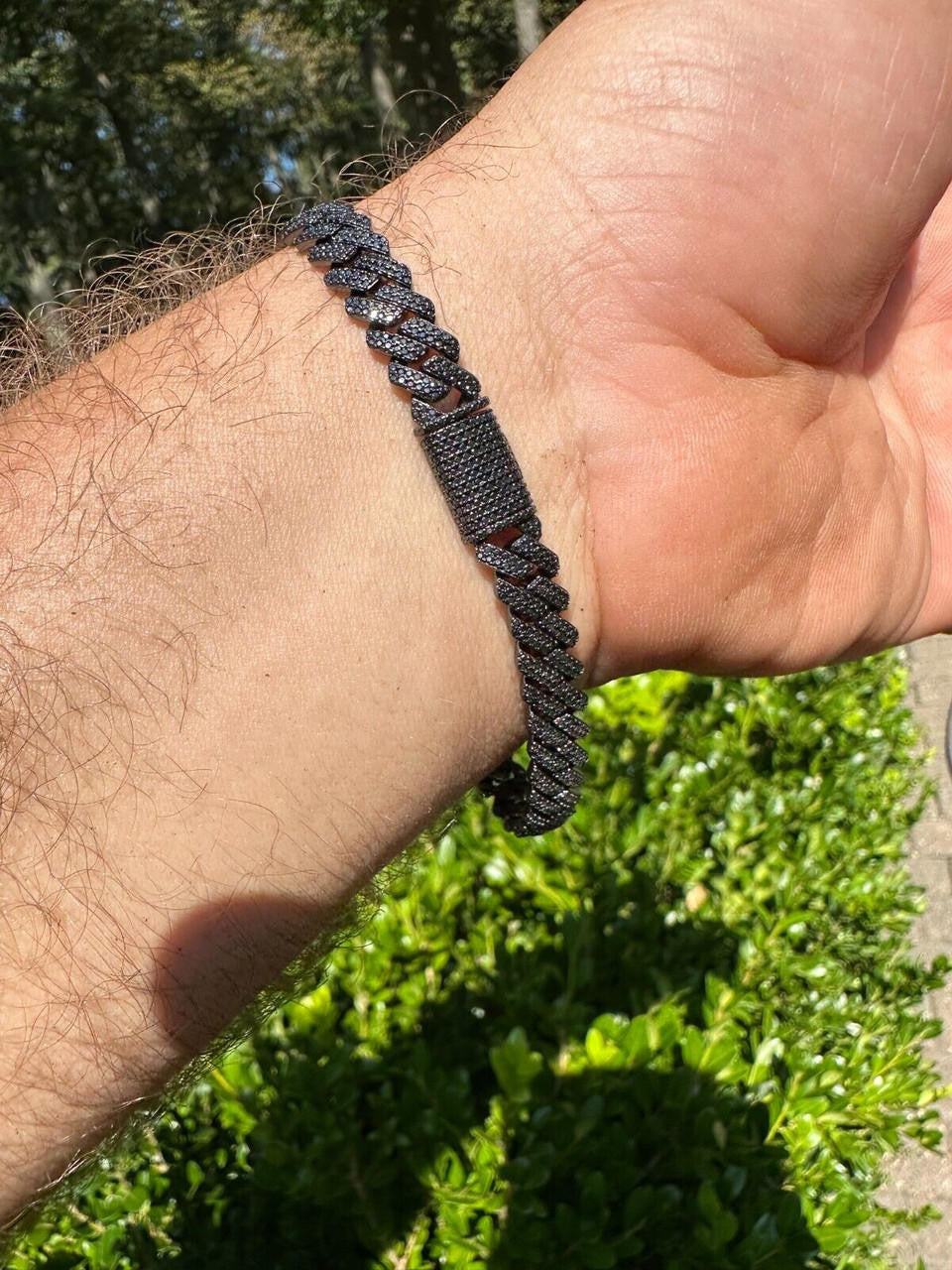 BLACK MOISSANITE 8mm Real Miami Cuban Link Prong Bracelet Iced Black Rhodium Over 925 Silver