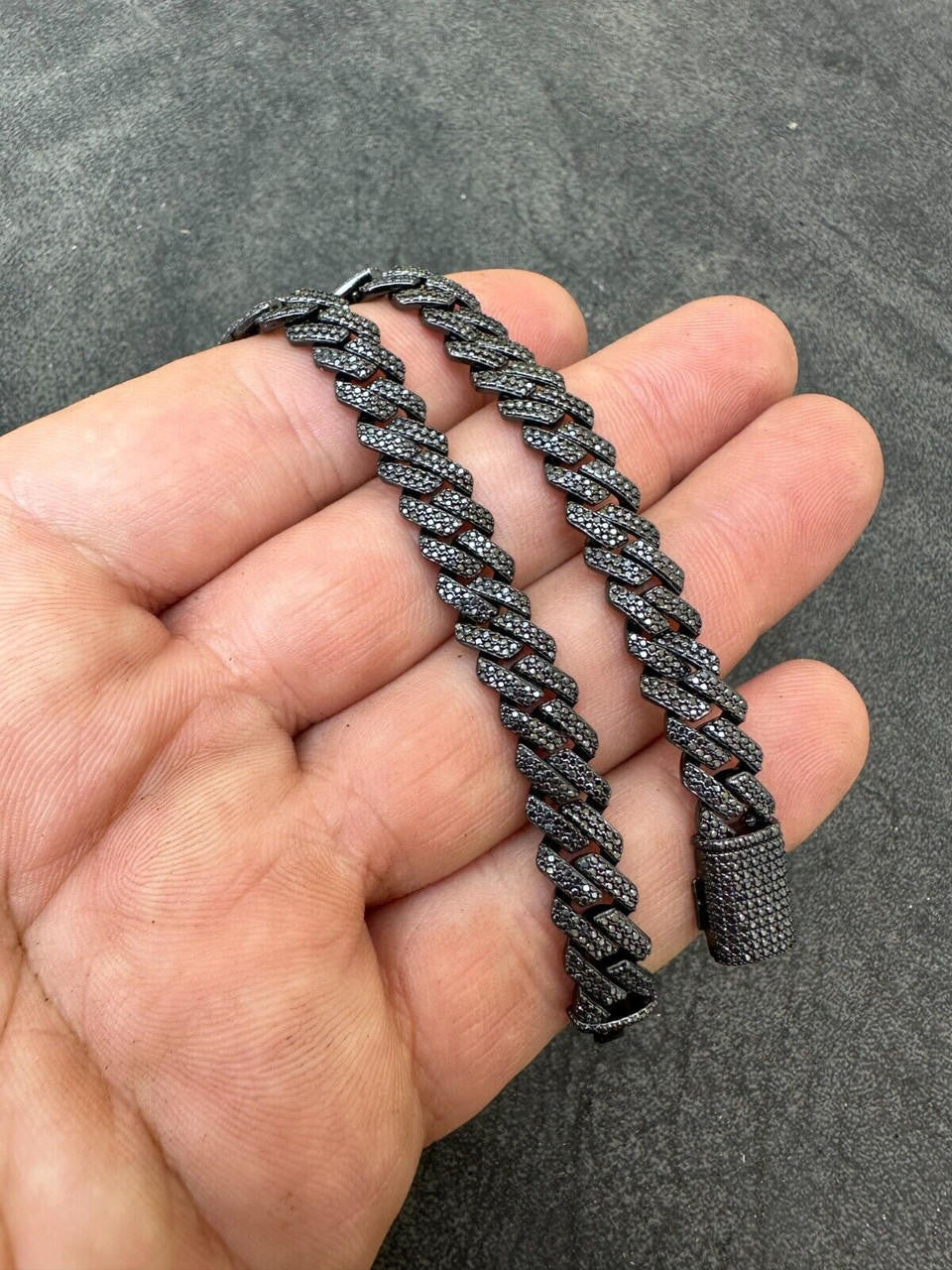 BLACK MOISSANITE 8mm Real Miami Cuban Link Prong Bracelet Iced Black Rhodium Over 925 Silver
