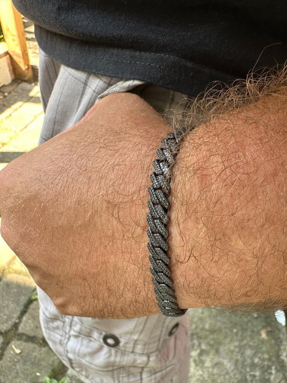 BLACK MOISSANITE 8mm Real Miami Cuban Link Prong Bracelet Iced Black Rhodium Over 925 Silver
