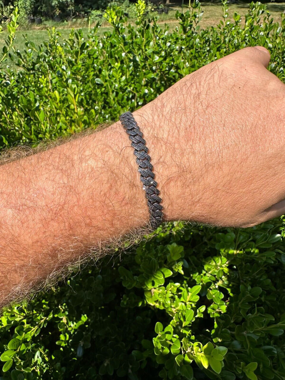 BLACK MOISSANITE 8mm Real Miami Cuban Link Prong Bracelet Iced Black Rhodium Over 925 Silver