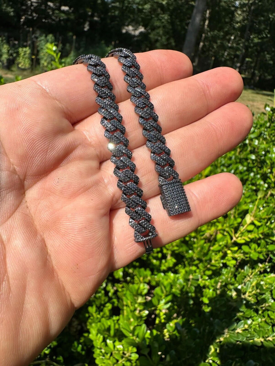 BLACK MOISSANITE 8mm Real Miami Cuban Link Prong Bracelet Iced Black Rhodium Over 925 Silver