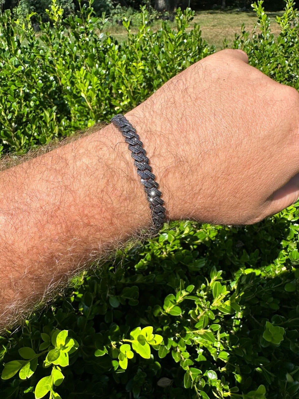 BLACK MOISSANITE 8mm Real Miami Cuban Link Prong Bracelet Iced Black Rhodium Over 925 Silver