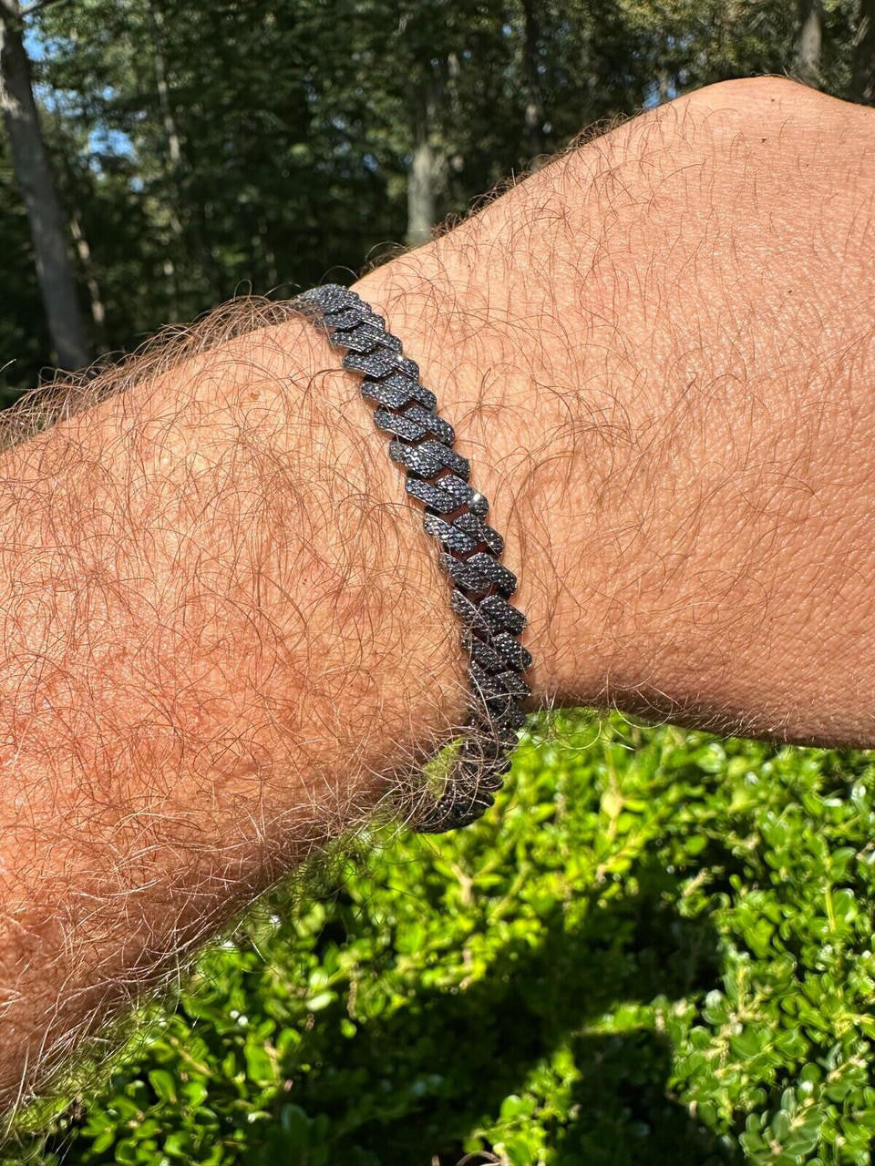 BLACK MOISSANITE 8mm Real Miami Cuban Link Prong Bracelet Iced Black Rhodium Over 925 Silver