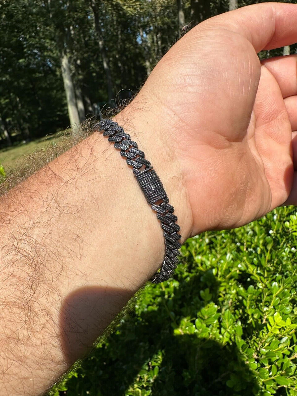 BLACK MOISSANITE 8mm Real Miami Cuban Link Prong Bracelet Iced Black Rhodium Over 925 Silver